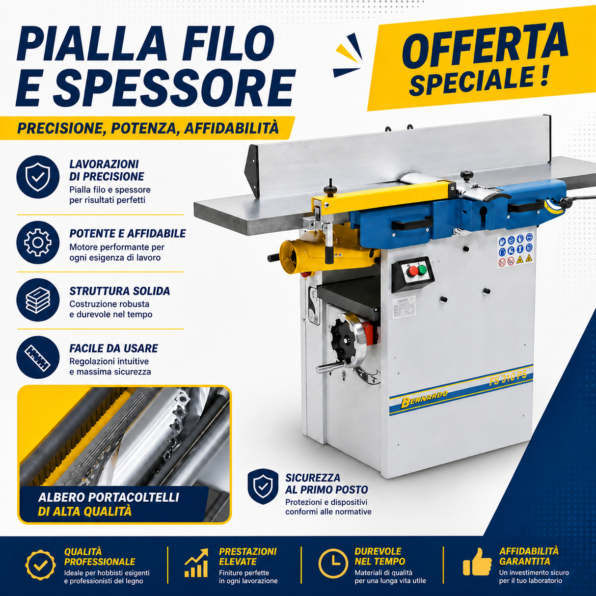 Pialla a filo e spessore Bernardo FS 310 PS con albero a spirale