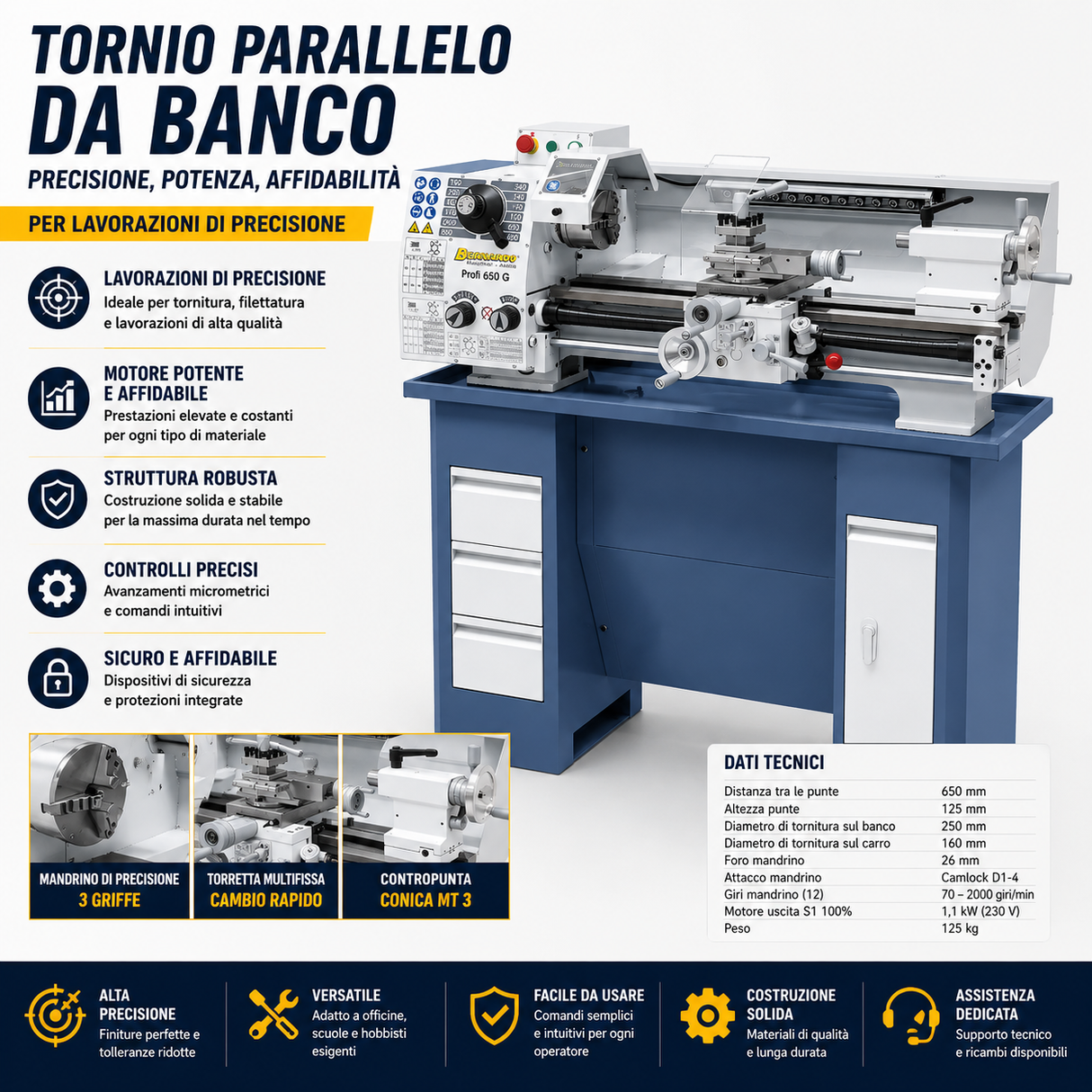 Tornio Bernardo Profi 650 G / 230 V – Compatto e affidabile