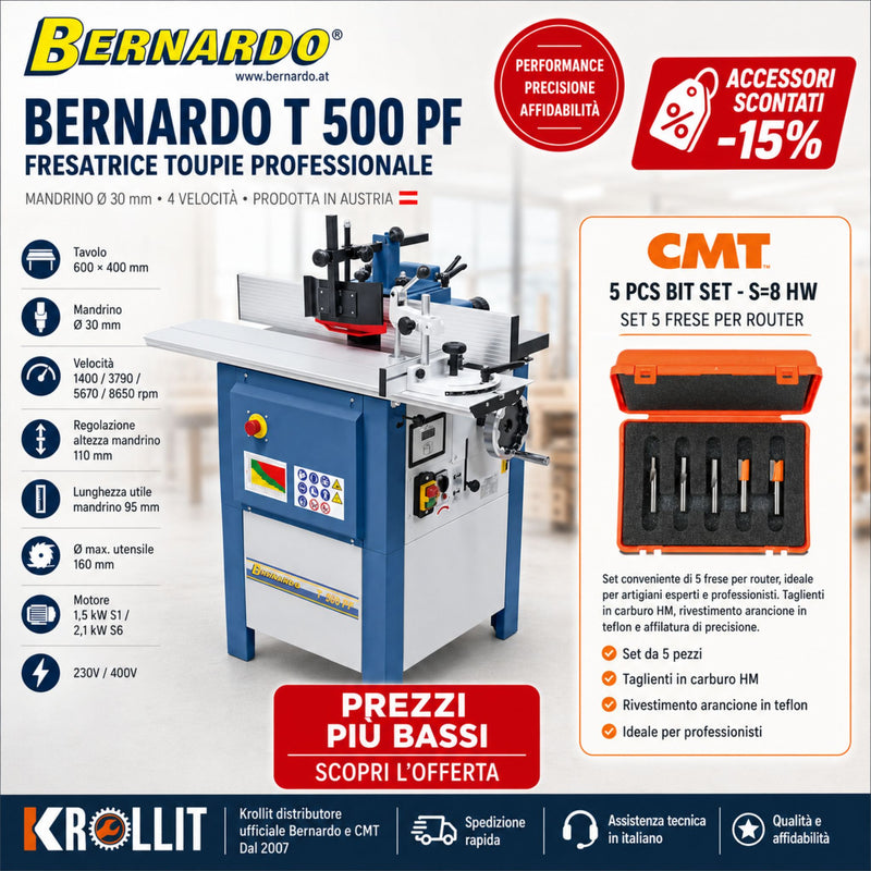 Combo Fresatrice Bernardo T 500 PF + Set Frese CMT 5