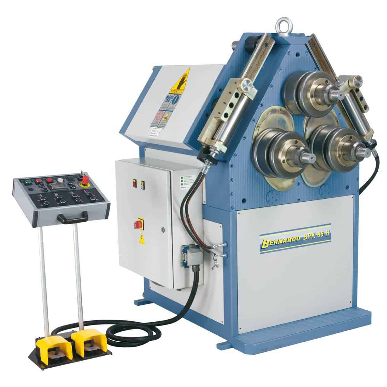 Curvatrice ad anello idraulica Bernardo BPK 100 H con rulli da 315 mm e motore idraulico da 11 kW, ideale per grandi tubi e profili.