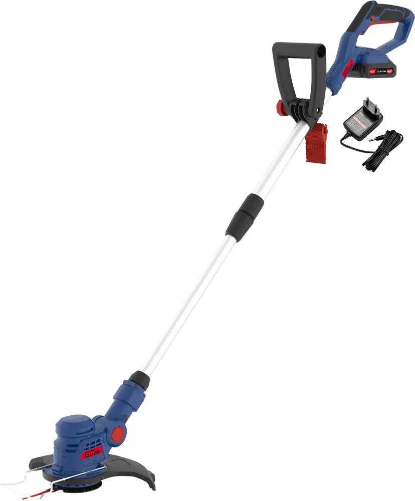 Decespugliatore a batteria Guede RT 18-201-05 18V con doppia lama, testa rotante a 180°, impugnatura telescopica e batteria 2.0 Ah con caricatore.
