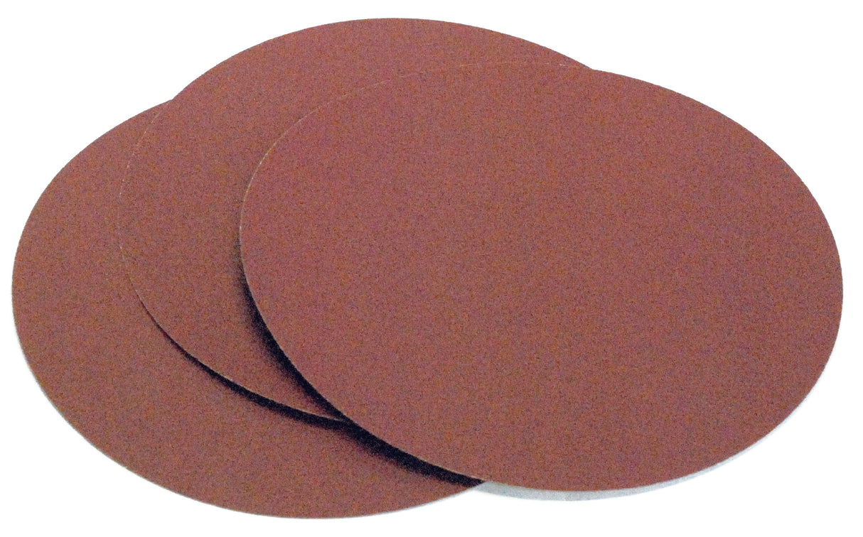 Set da 3 dischi abrasivi autoadesivi Record Power da 250 mm grana 120, ideali per levigatura fine e preparazione alla finitura con BDS250.