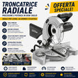 Troncatrice compatta Güde GKS 2134.1 da 1100W, ideale per eseguire tagli angolari e obliqui su legno e materiali derivati con precisione e facilità d’uso.