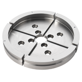 Ganasce Record Power da 130 mm con profilo a coda di rondine e coda di rondine inversa, ideali per tornitura di grandi ciotole e serraggio su perni di grandi dimensioni.