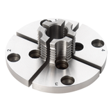 Ganasce mini Record Power con foro interno da 13 mm, dentatura esterna e fori supplementari per viti, ideali per perni robusti su pomelli e maniglie.