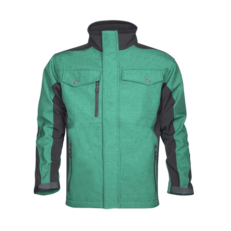 Giacca ARDON® PRE100 Softshell verde/nera con membrane impermeabile, fodera in fleece e tasche con zip, ideale per lavori all’aperto.
