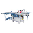 Macchina combinata PSM 2600 con tavolo scorrevole lungo, struttura in ghisa e guide in alluminio per lavori di falegnameria professionale su pannelli e masselli.