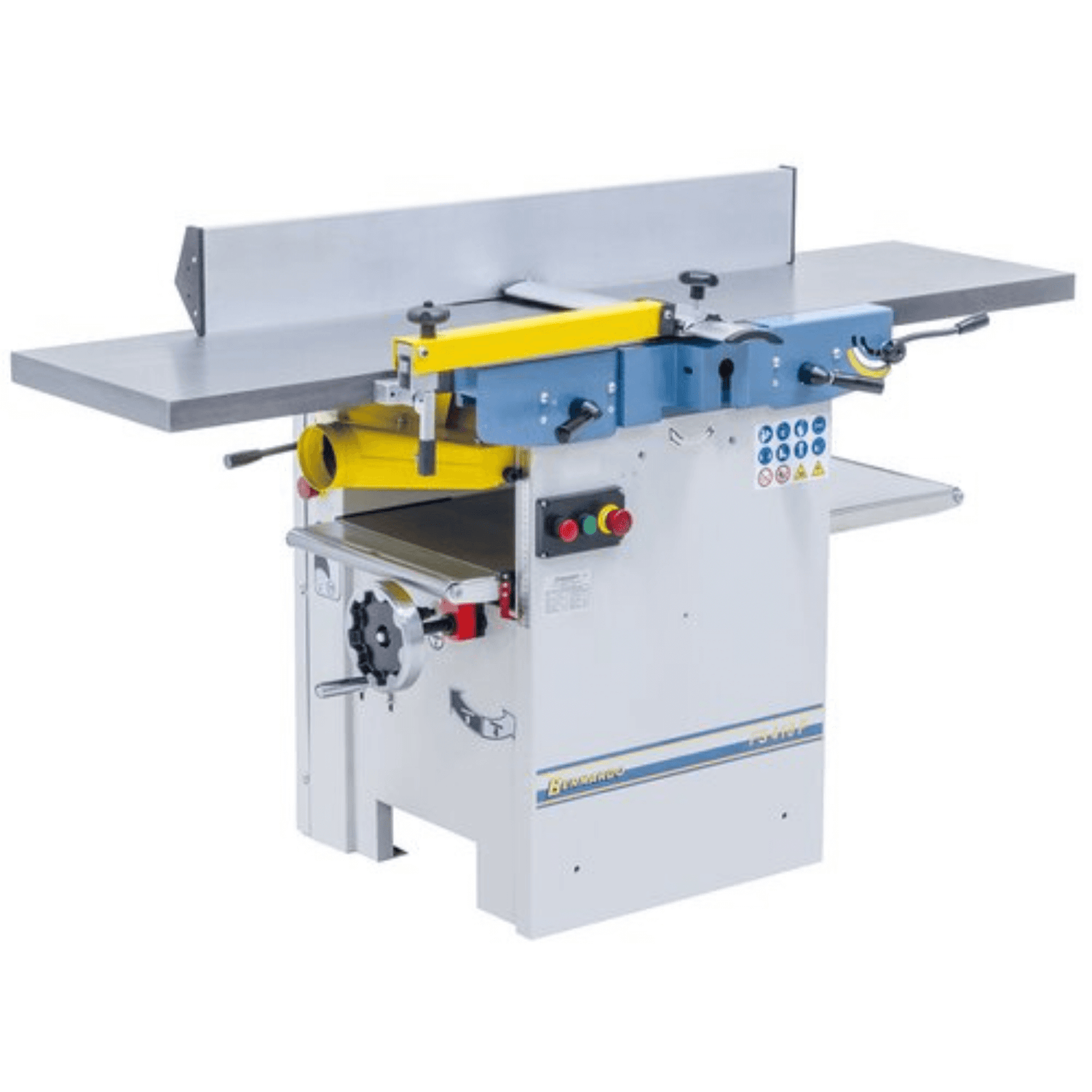 Pialla a filo e spessore Bernardo FS 410 PS 400 V con albero a spirale da 72 inserti TCT, display digitale e tavoli in ghisa ribaltabili, ideale per lavorazioni professionali e silenziose del legno