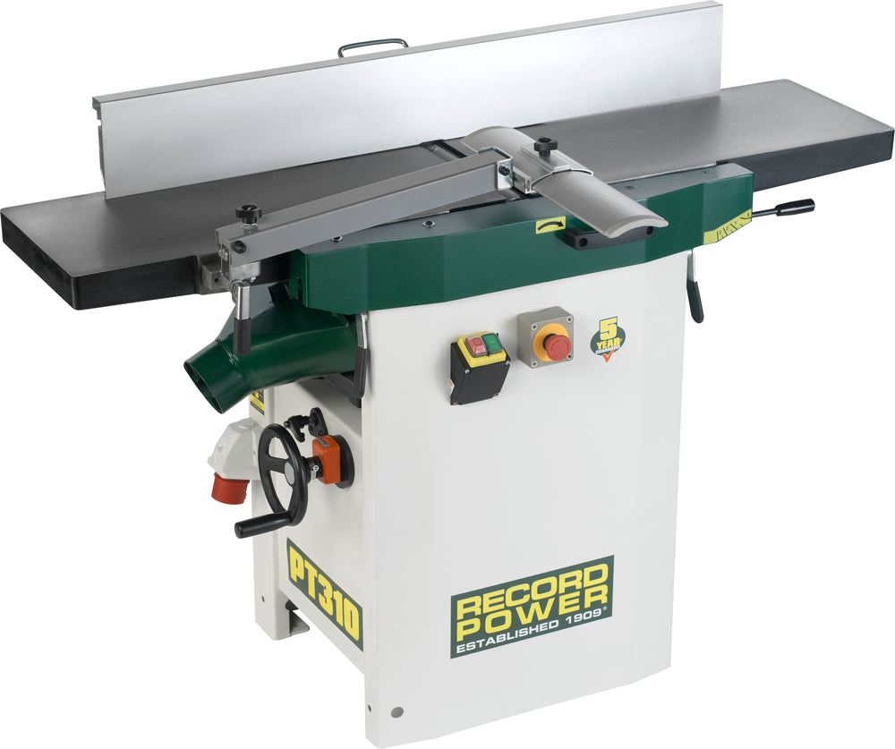 Pialla combinata Record Power PT310 con larghezza di lavoro 310 mm, motore potente monofase o trifase e struttura robusta per falegnamerie professionali.