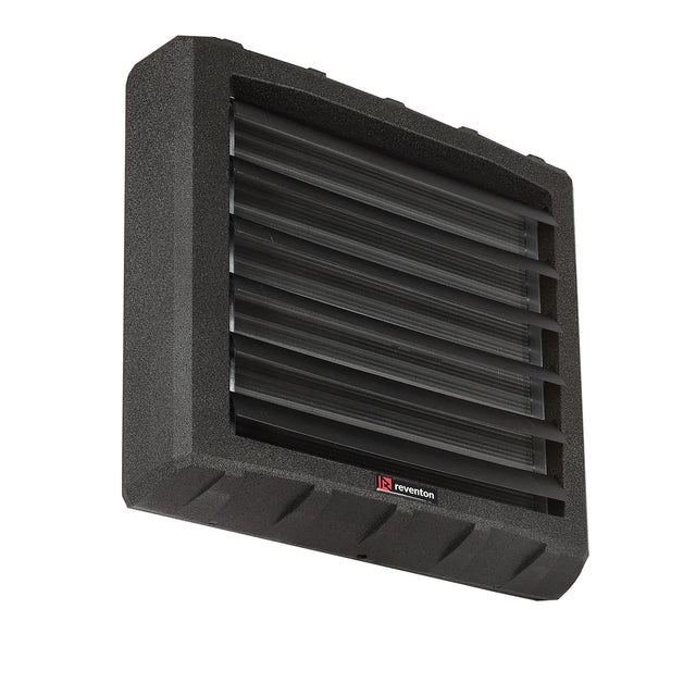 Set Aerotermo ad acqua Reventon serie Standard HC, composto da unità riscaldante con scambiatore in rame/acciaio e ventola assiale ad alta efficienza. Include staffe di montaggio e accessori per l’installazione. Ideale per il riscaldamento di ambienti industriali, artigianali e agricoli con distribuzione uniforme del calore e massima affidabilità.
