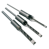 Immagine del set Record Power R150-3CB composto da tre scalpelli con punte per mortasa in acciaio rapido, nelle misure 1/4”, 3/8” e 1/2”, con finestre di evacuazione truciolo.