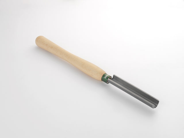 Sgorbia 25mm Record Power in HSS con manico in faggio, ideale per sgrossare e rimuovere rapidamente materiale nella tornitura del legno tra le punte.