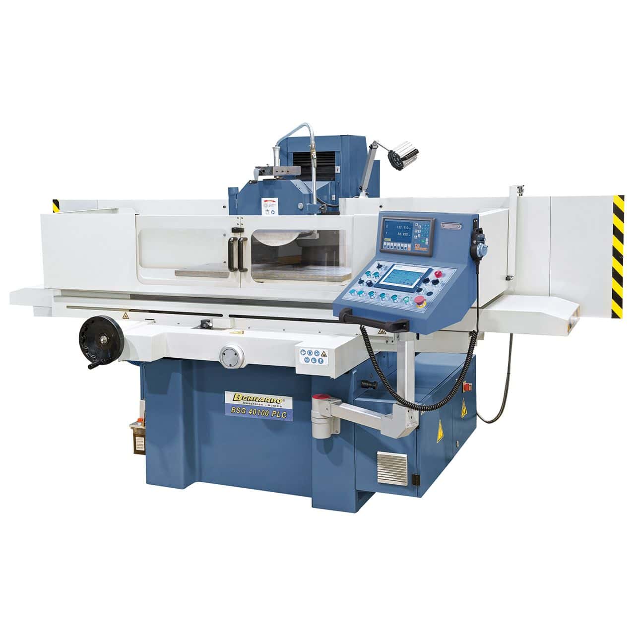 Bernardo BSG 40100 PLC con tavola 405 x 1020 mm, piastra magnetica 400 x 1000 mm, mola Ø 350 mm e controllo Siemens touchscreen.