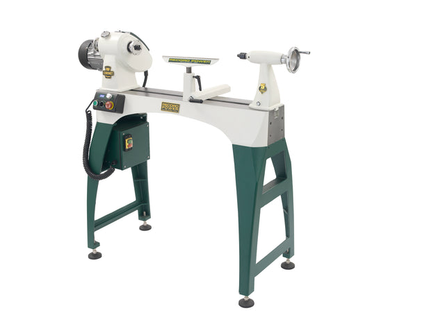 Tornio per legno Record Power Coronet Regent con struttura in ghisa, velocità regolabile elettronicamente e grande capacità di tornitura fino a 1000 mm, ideale per lavorazioni professionali.