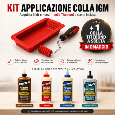 Kit rullo in silicone IGM con vaschetta e colla per legno Titebond, Krollit distributore ufficiale