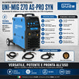 Saldatrice inverter Güde Uni-Mig 270 AS-Pro SYN 400V trifase con display digitale e traino filo a 4 rulli
