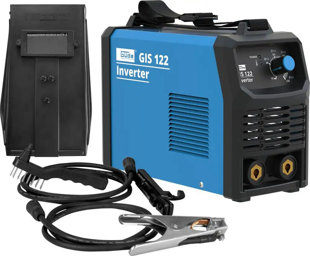 Saldatrice inverter a elettrodo Güde GIS 122 con cinghia di trasporto, pinza portaelettrodo e cavo massa