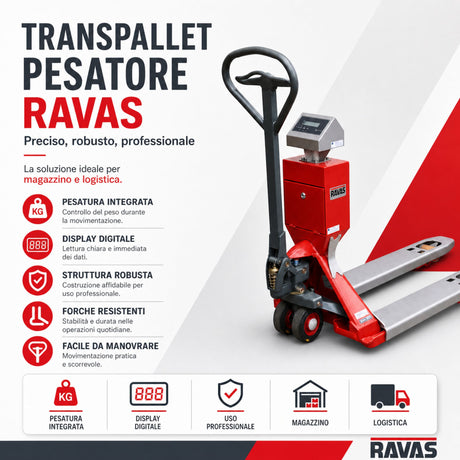 Transpallet pesapallet ATEX RAVAS 2100 Exi, portata 2.000 kg, certificazione DEKRA ATEX II 2 G/D, forche inox AISI 304, zona 1 e 21
