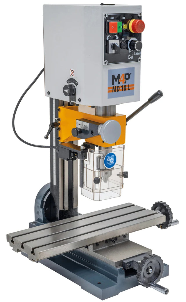 Trapano-fresatrice da banco M4P MD 10 L / 230 V con tavola a croce 400 x 145 mm e basamento in ghisa, vista laterale sinistra