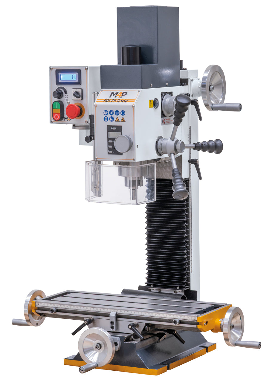 Trapano-fresatrice M4P MD 20 Vario con indicatori digitali e tavola a croce 500 x 180 mm, vista laterale destra